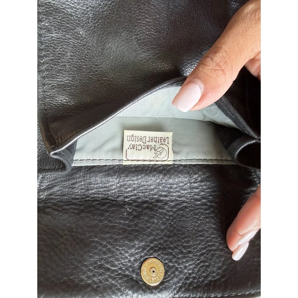 Vintage MacClary Italian Design Black Leather Organizer Crossbody Bag